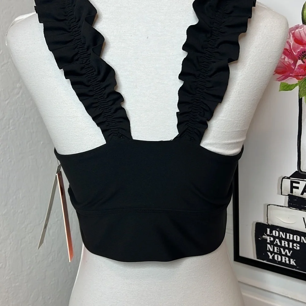 NWT Aqua Athletic Black Ruffle Bra Size S
